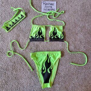 *SOLD* Jade Clark Neon Green Flame Bikini - EUC